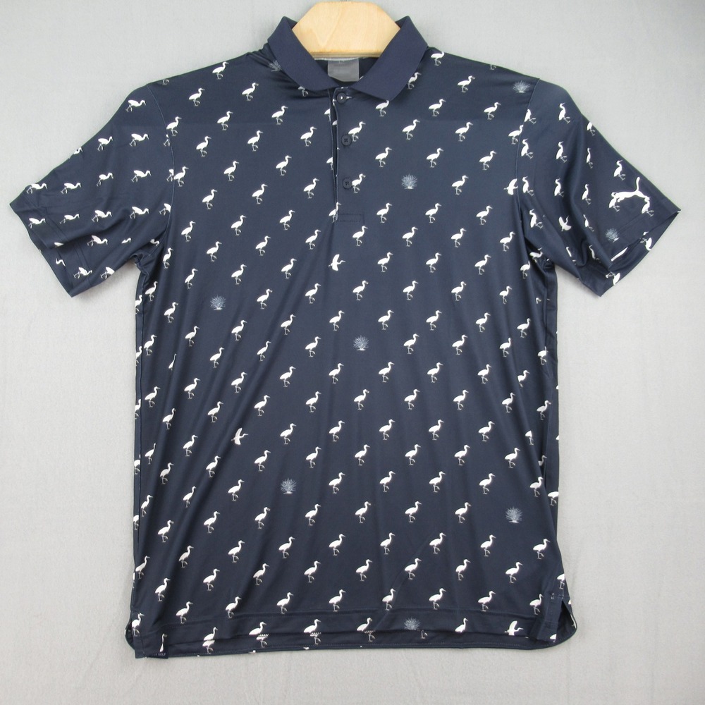 Puma Mattr Egrets Polo Mens Medium Navy Blazer Bird Print 536639-02